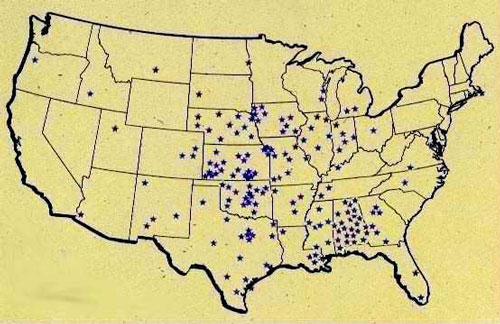 United States map with markers
